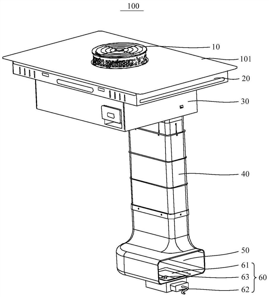 Smoke exhaust device and combined equipment with smoke exhaust device and cooking bench