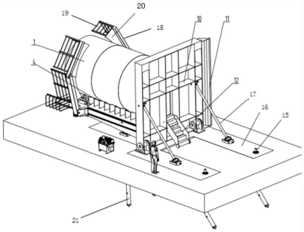 Large overturning platform for assembling tubular equipment such as tube push bench