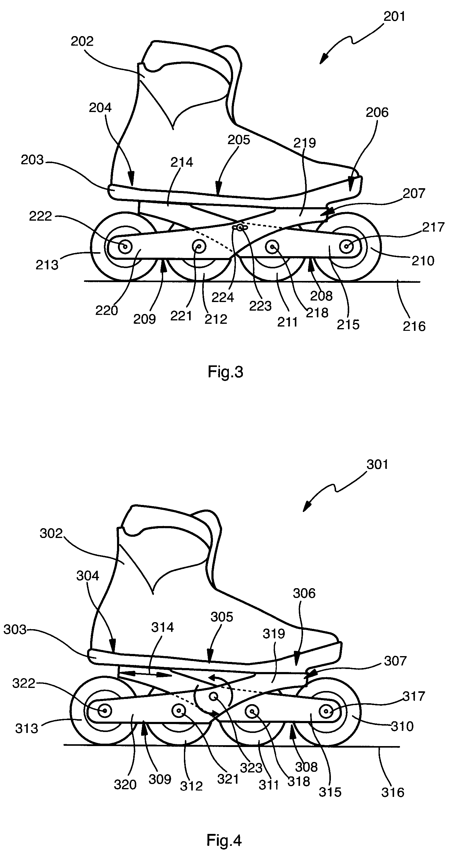 Skate with in-line rollers or ice blades