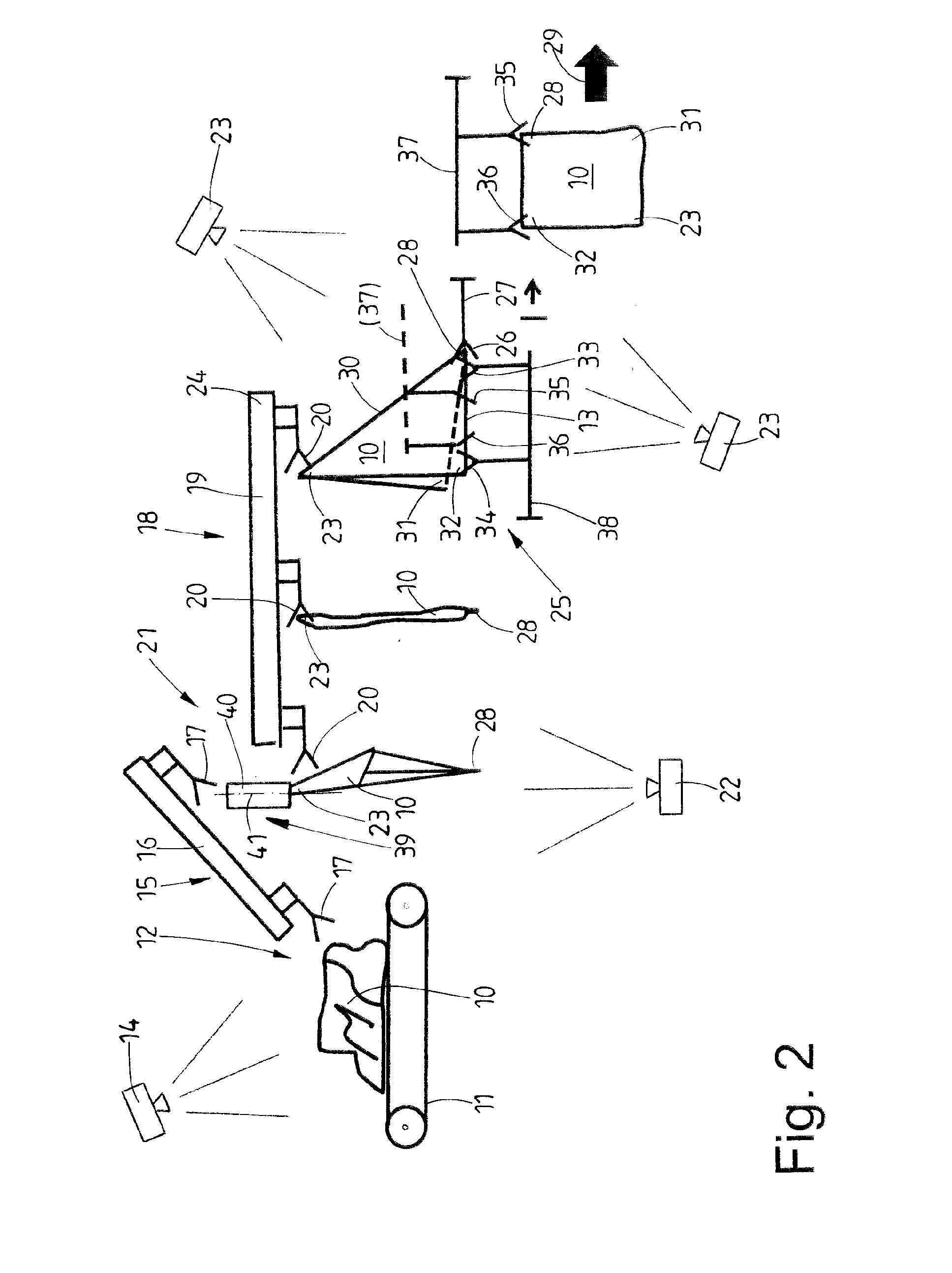 Method and apparatus for feeding items of laundry to a mangle or to some other laundry-treatment arrangement