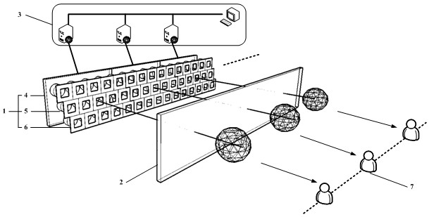 Transverse wide-visual field tridimensional display method and system based on spliced light field