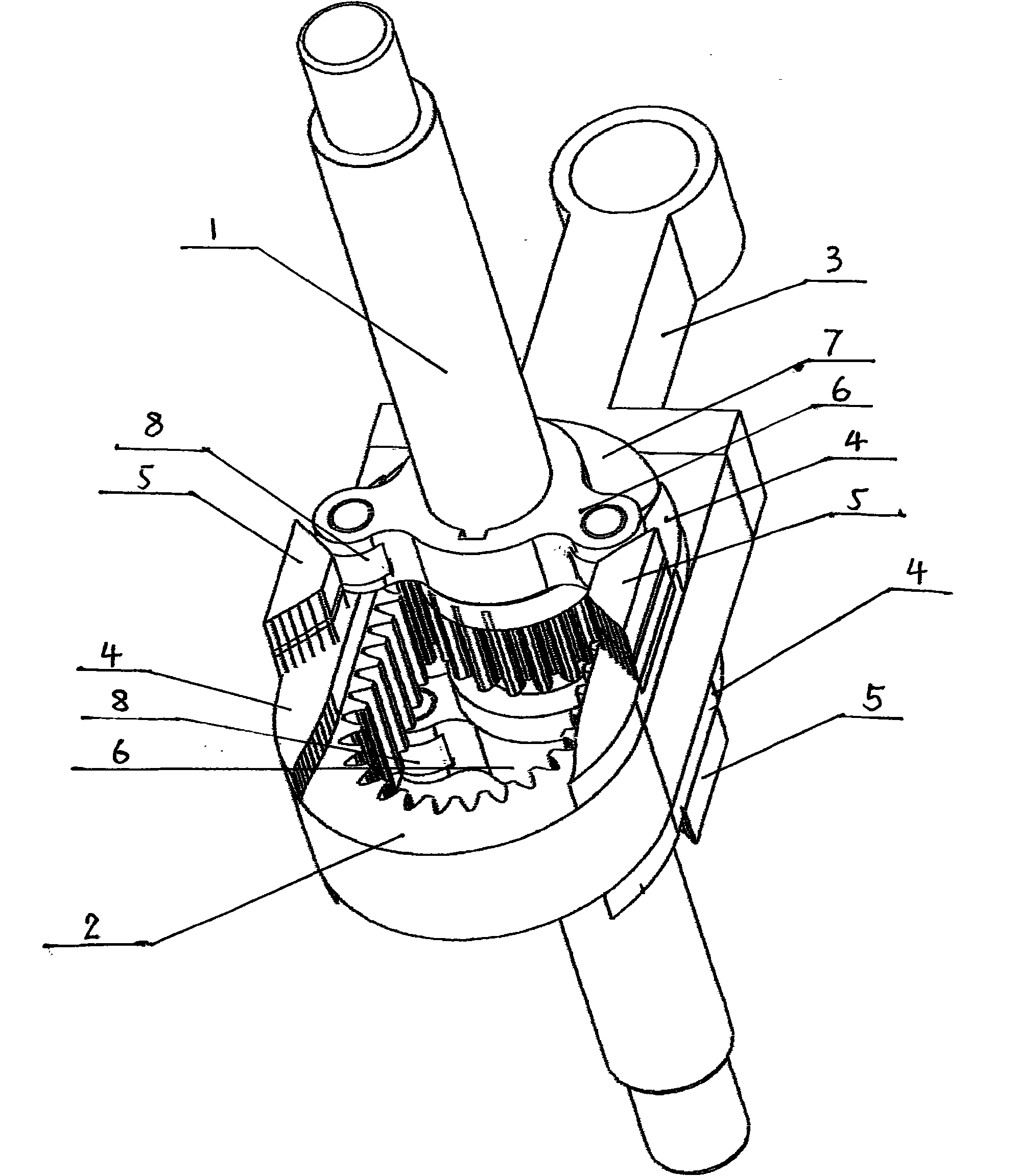 Internal gear rack linkage mechanism of gear shaft of engine