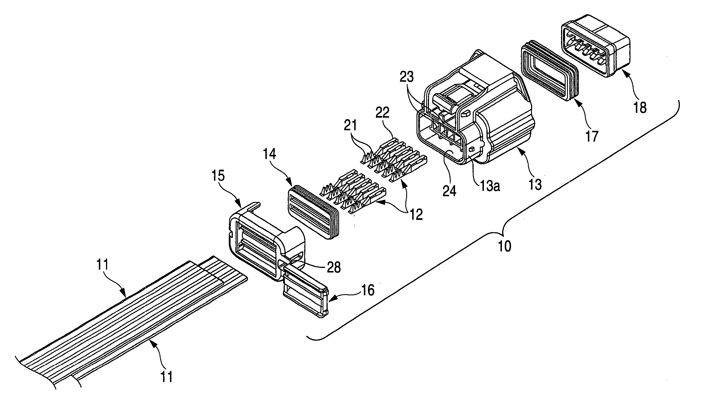 Waterproof connector for flat cable