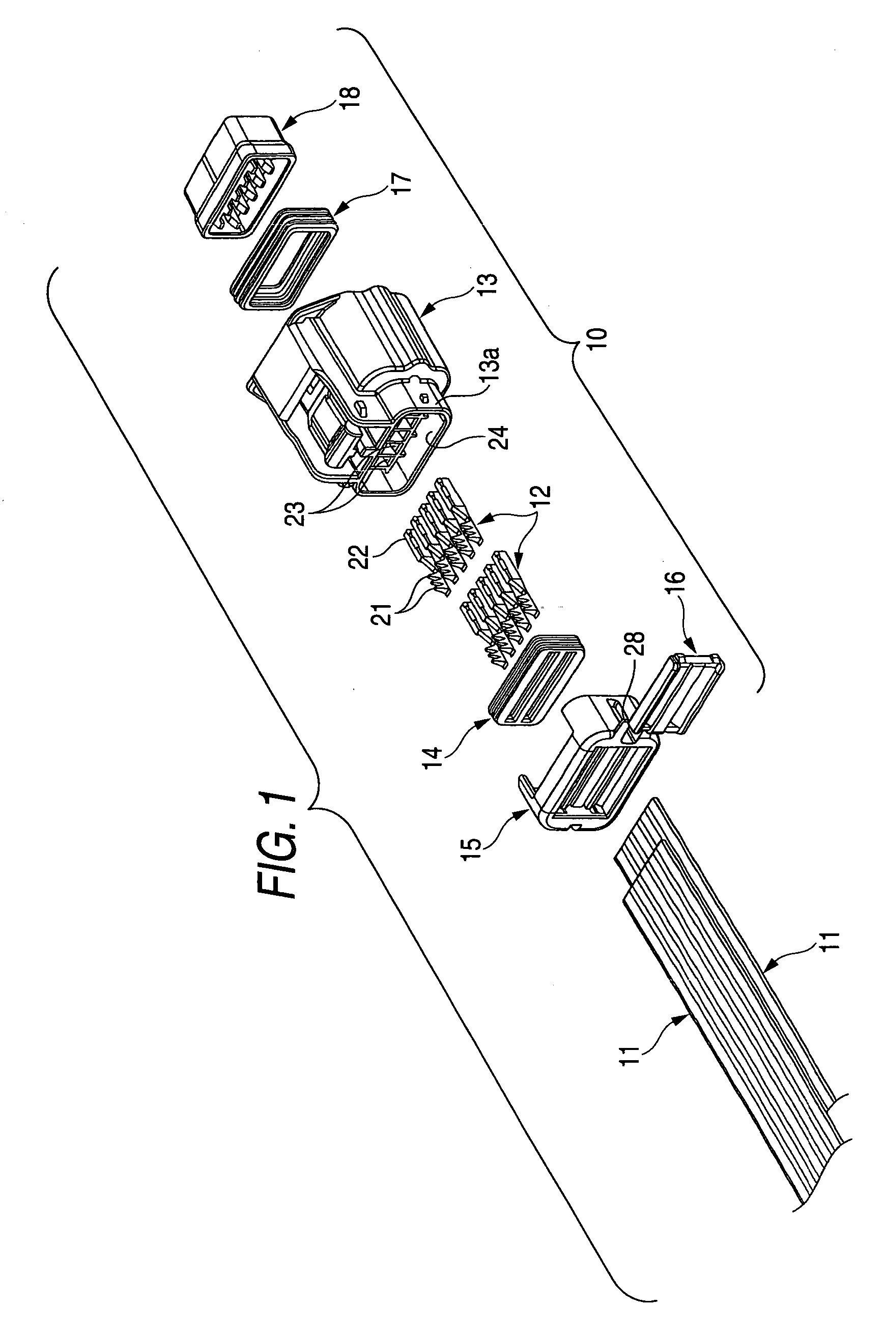 Waterproof connector for flat cable