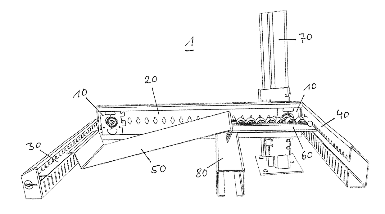 Mounting device and method for connecting two support beams