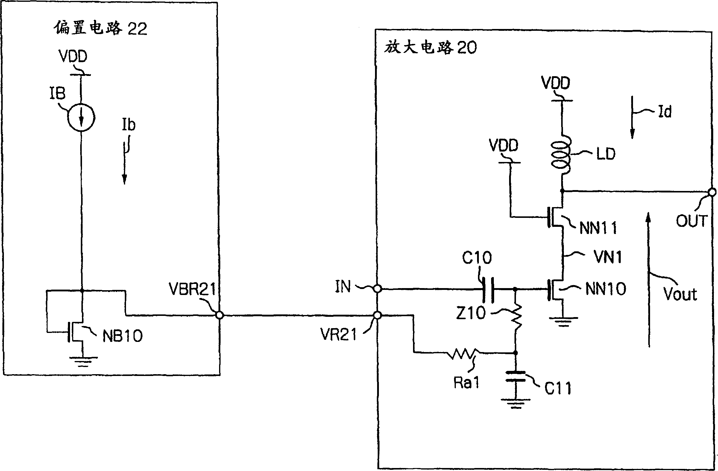 Bias circuit for a wideband amplifier driven with low voltage