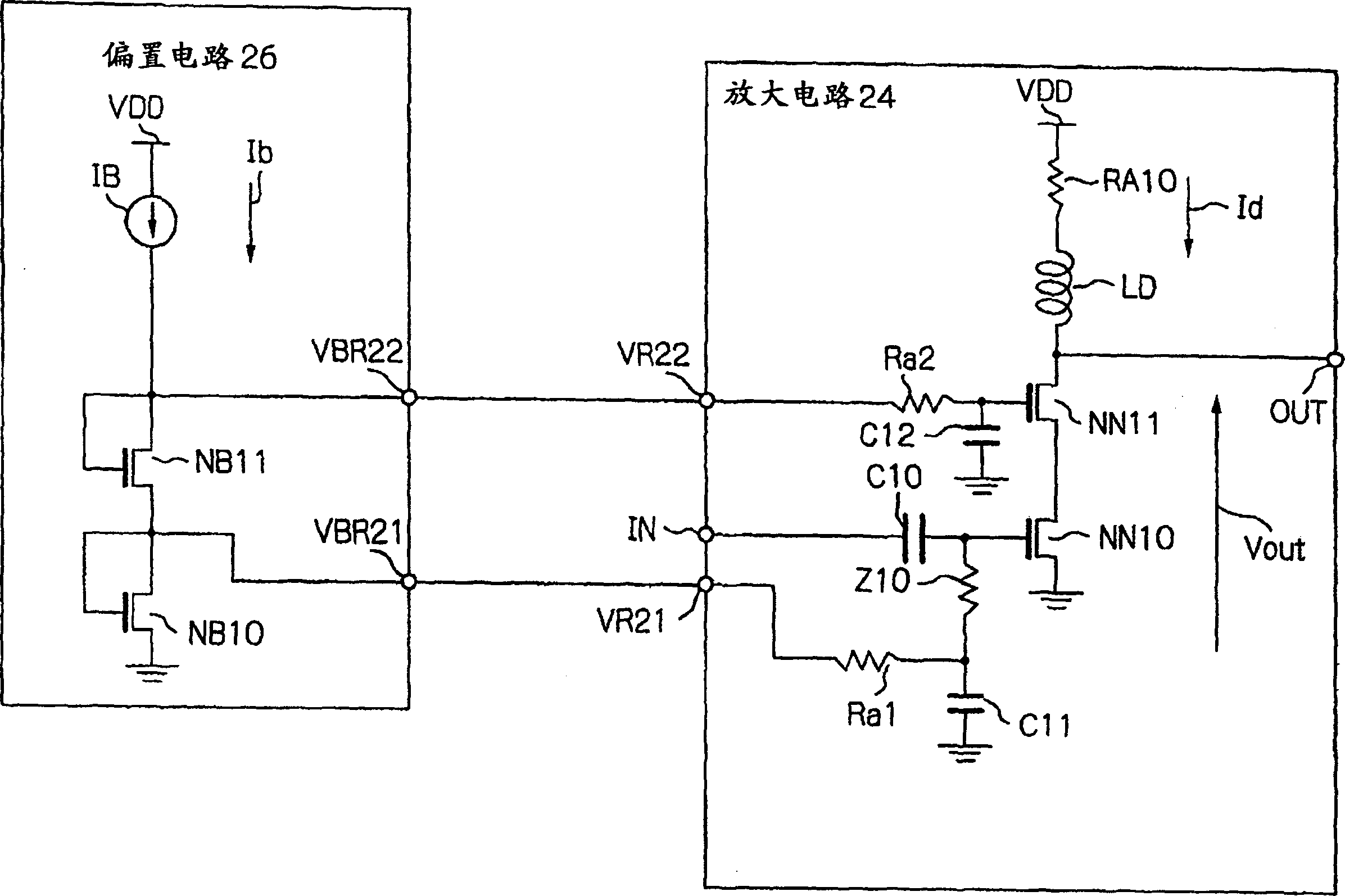 Bias circuit for a wideband amplifier driven with low voltage