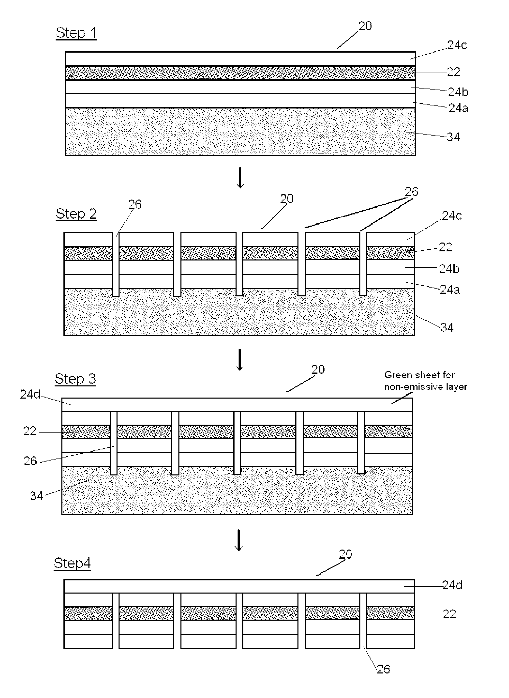 Light emissive ceramic laminate and method of making same