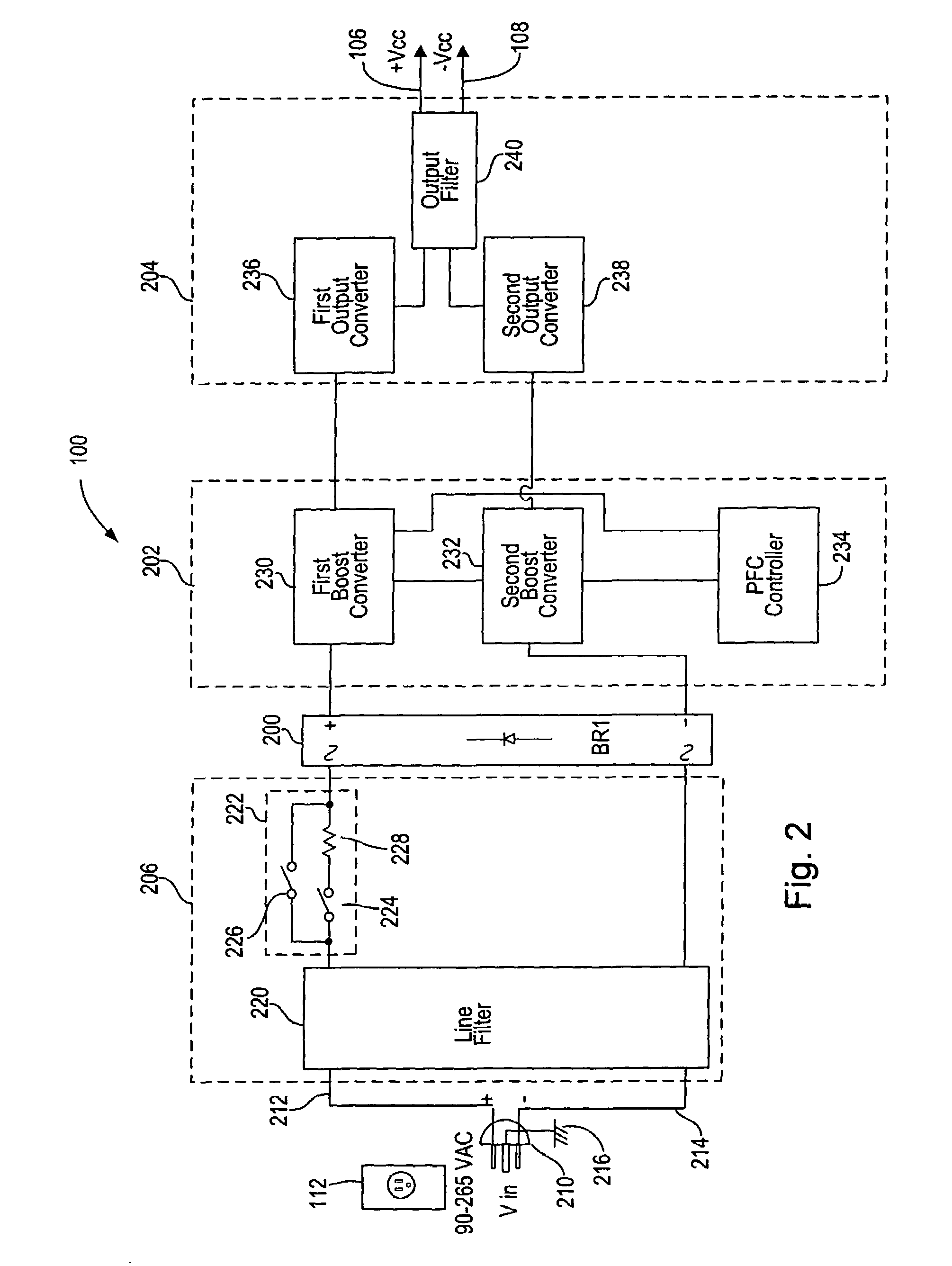 Series interleaved boost converter power factor correcting power supply