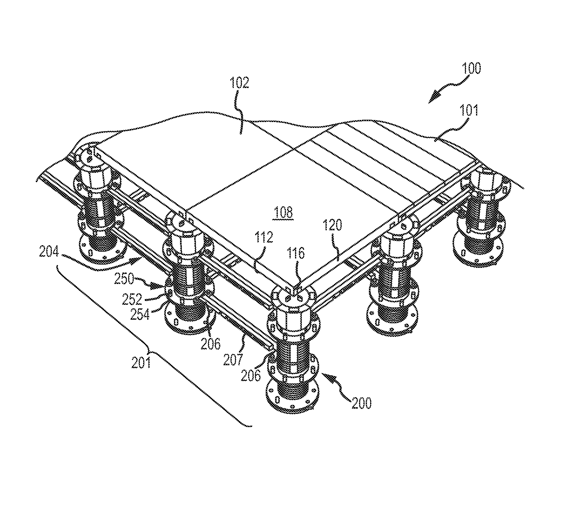 Restraint system for elevated surface tiles