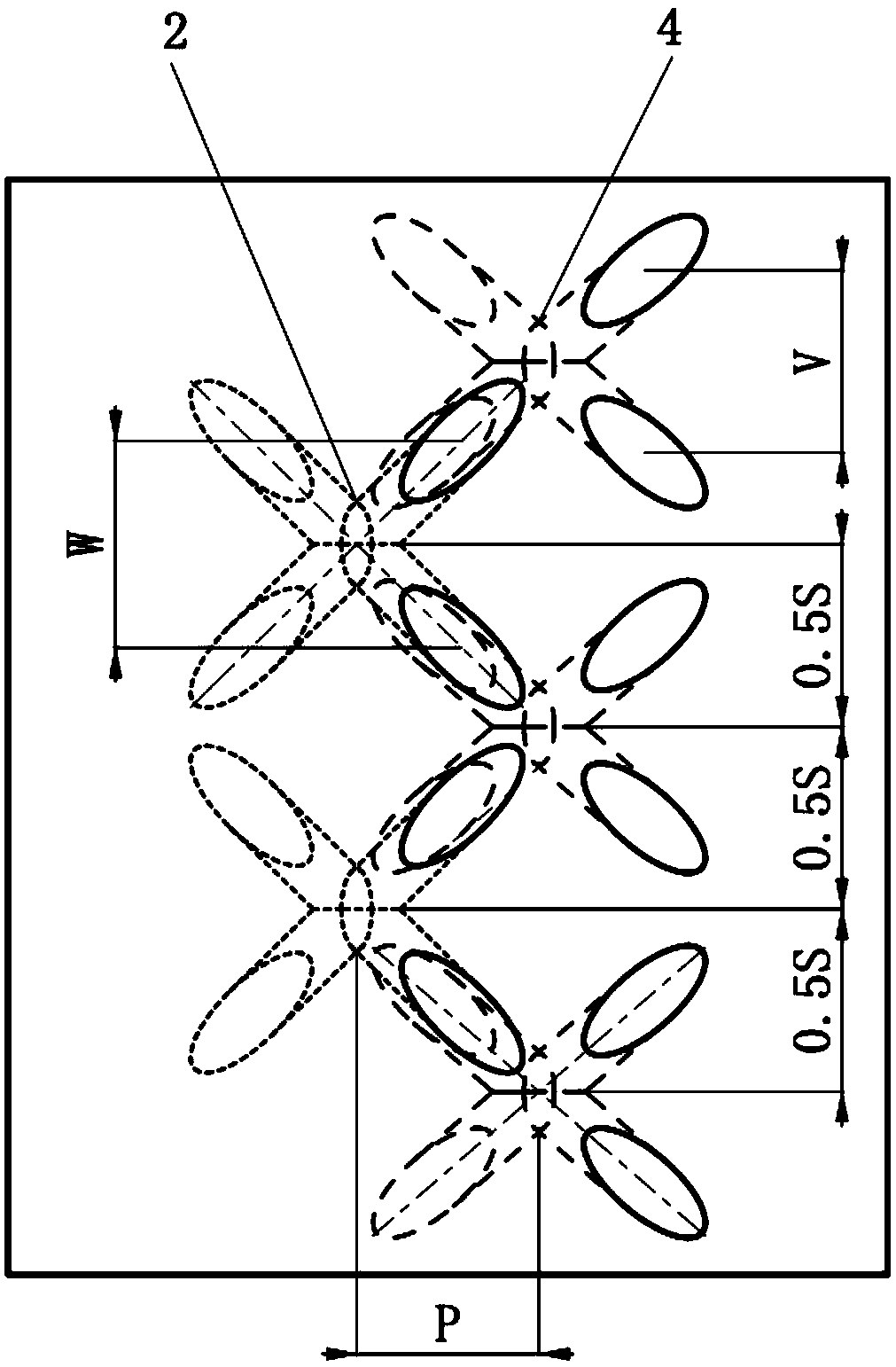 Cross type X air film hole cooling structure used for turbine blade