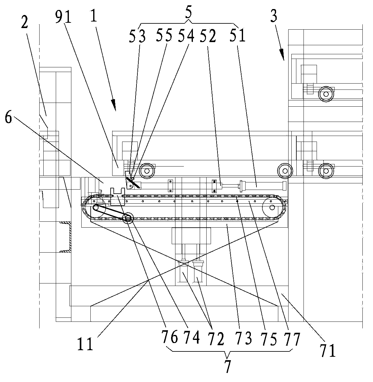 Board combining machine provided with combined board fastening piece circulation pushing and lifting mechanism