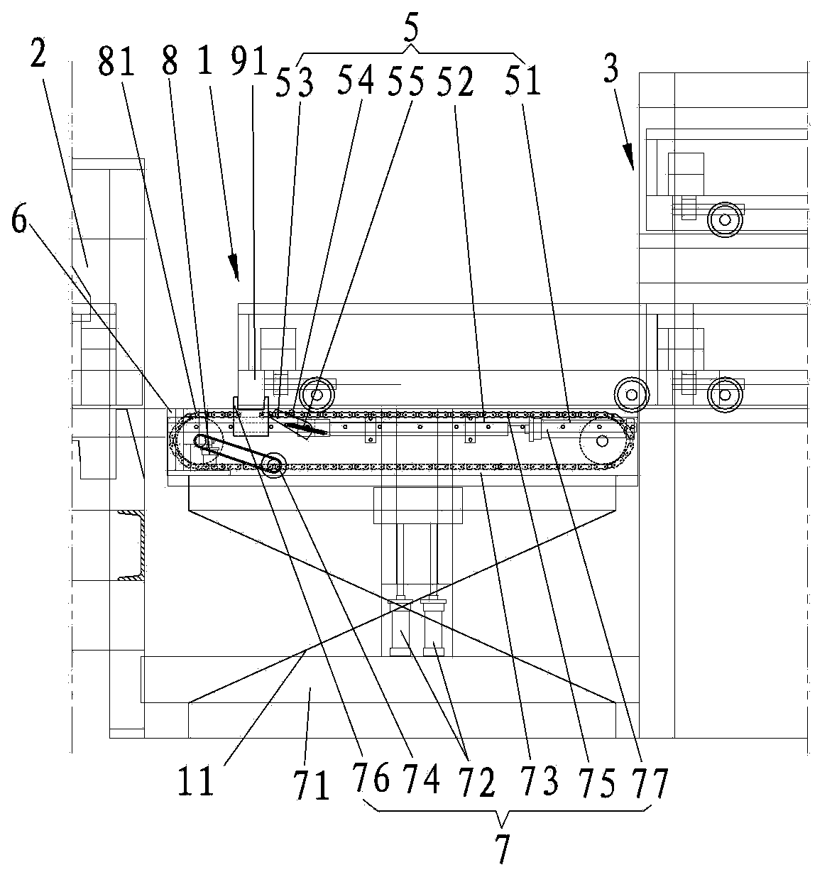 Board combining machine provided with combined board fastening piece circulation pushing and lifting mechanism