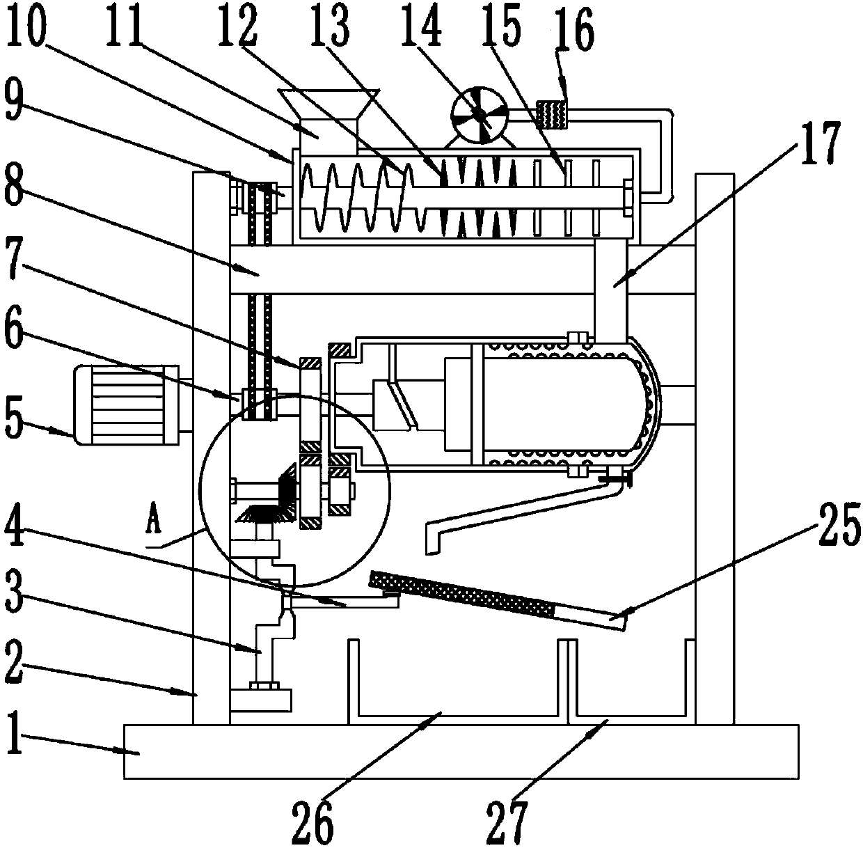 Efficient barrel type grinding and screening device for traditional Chinese medicine pharmacy