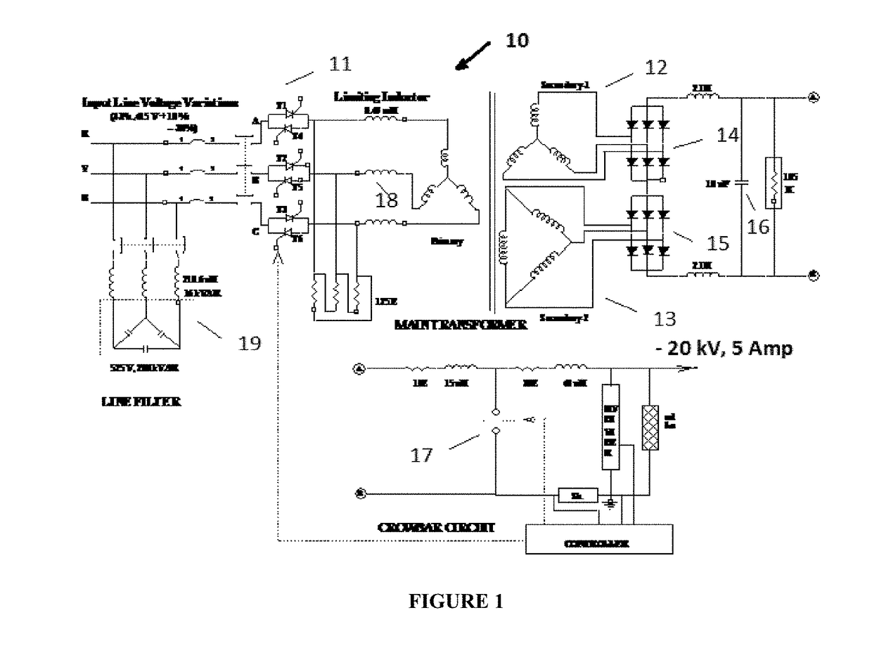 High voltage DC power supply for high power radio frequency amplifiers