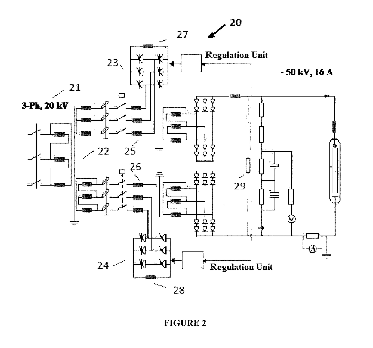 High voltage DC power supply for high power radio frequency amplifiers