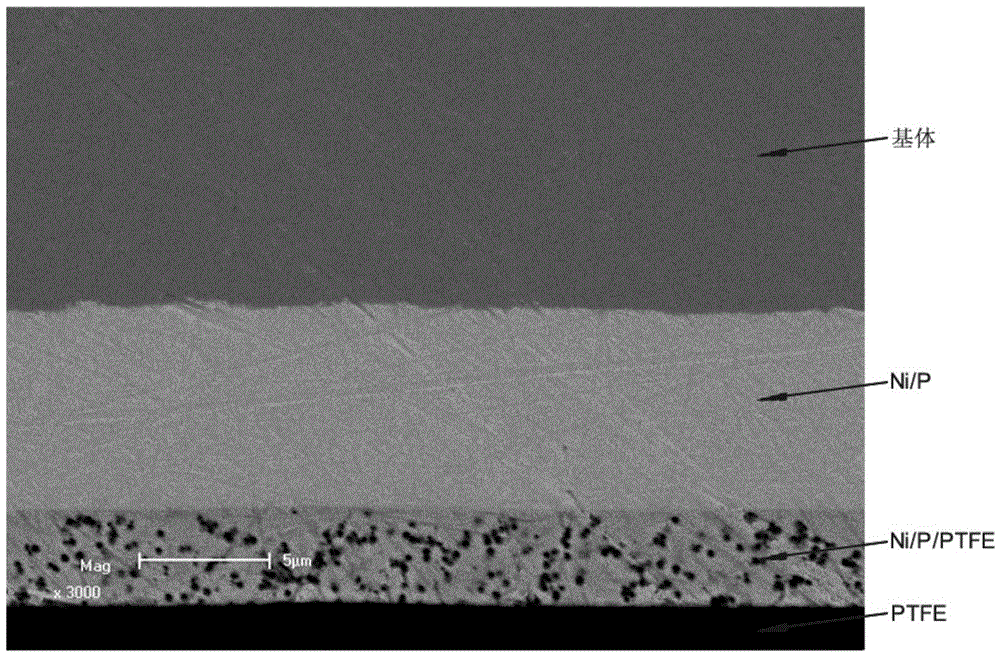 Preparation method and application of Ni/P-Ni/P/PTFE-PTFE composite coating