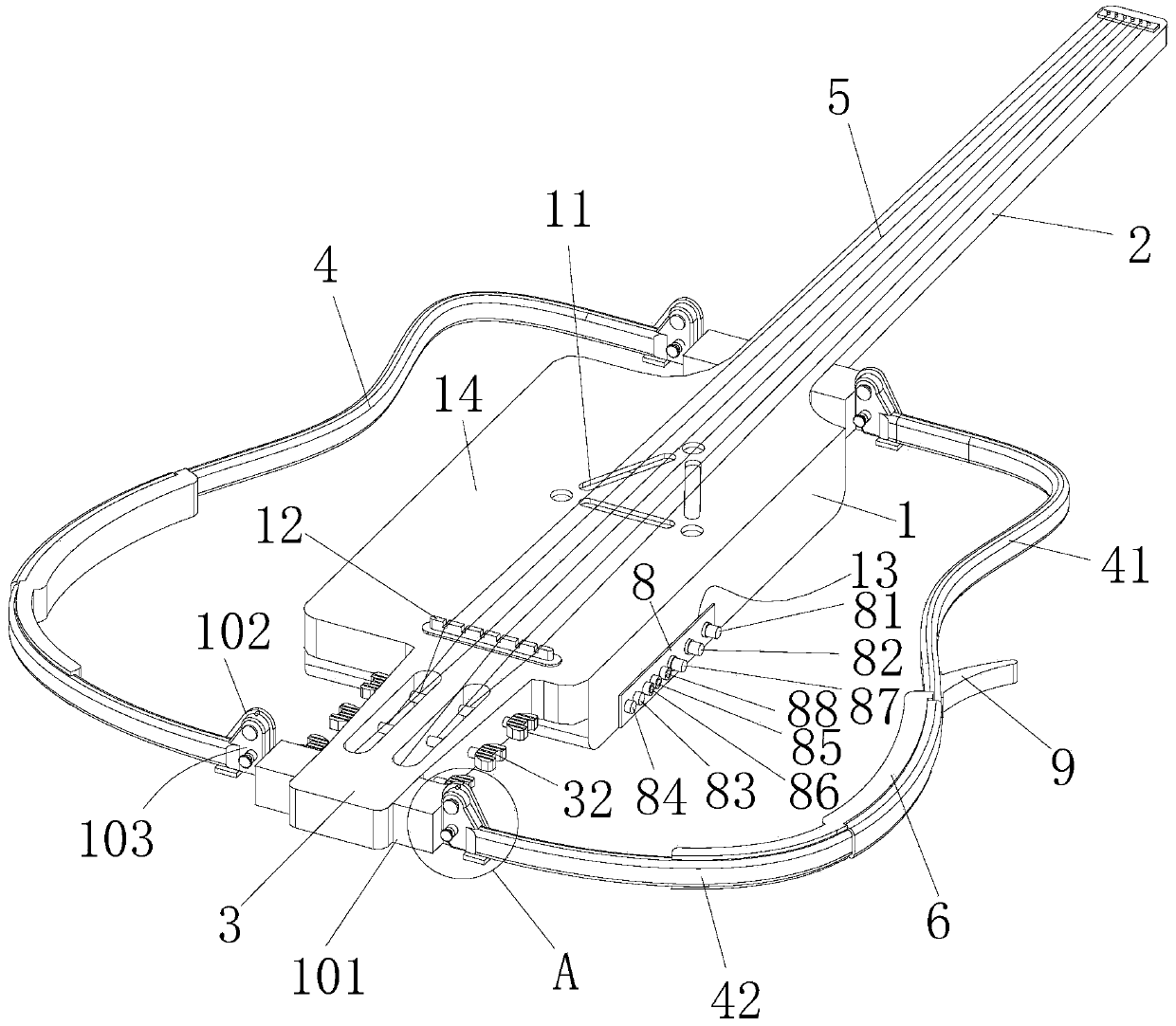 Portable silent guitar with miniature resonance box and system of guitar