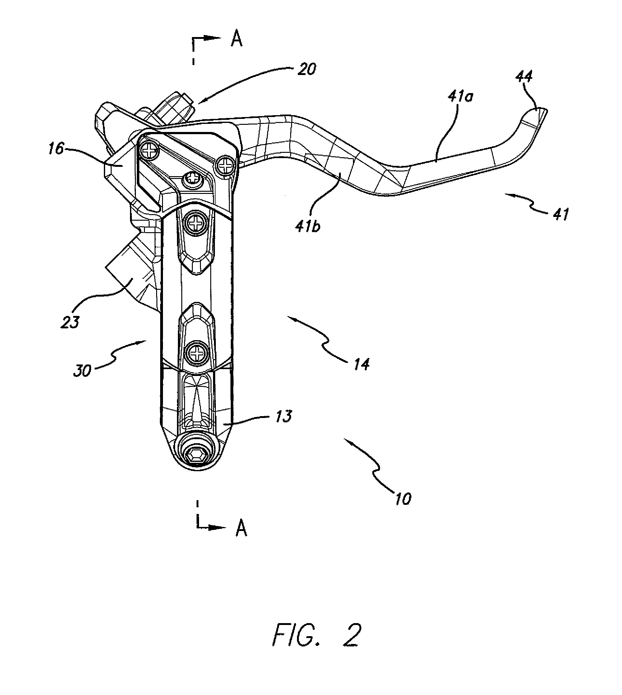 Master cylinder lever for a hydraulic brake with dead-band adjustment mechanism