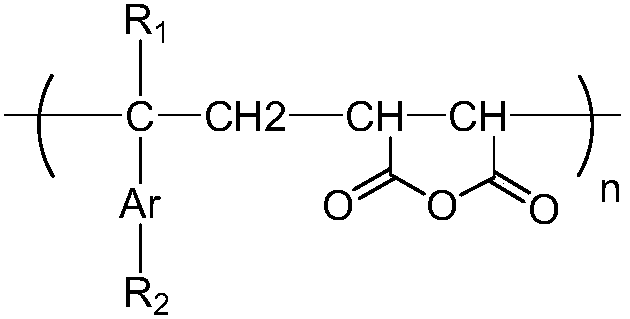 Aqueous phase ultrasonic synthesis method for maleic anhydride/alpha-arylalkene copolymer