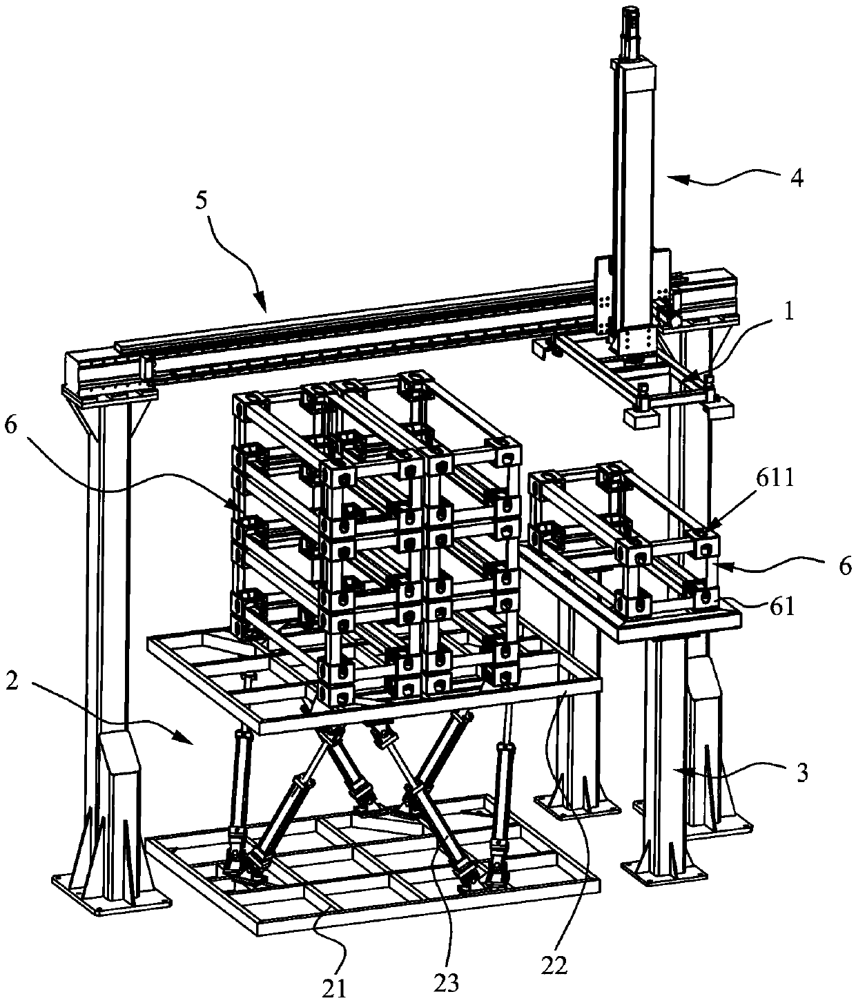 Container taking mechanism and container simulation testbed