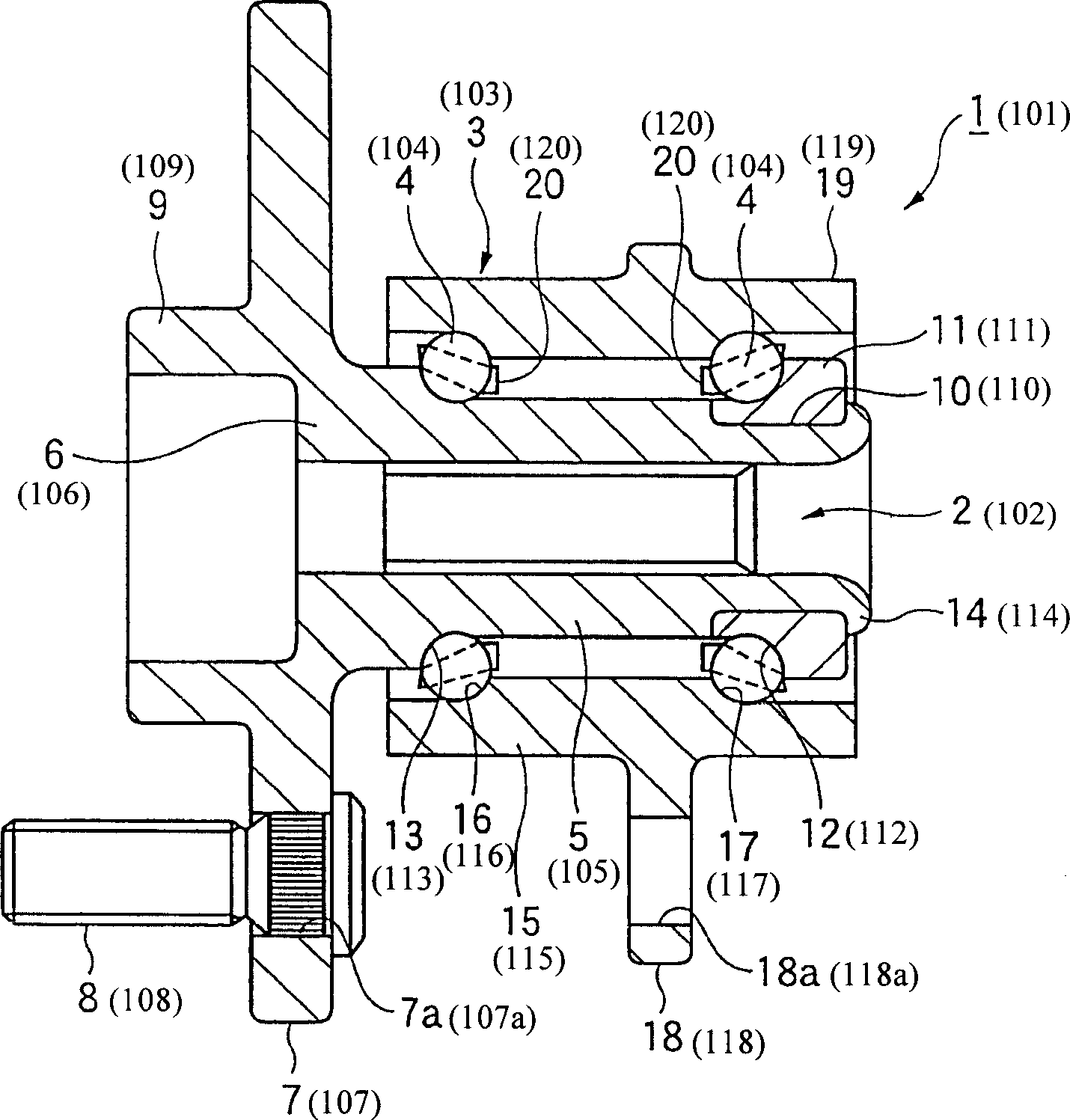 Hub unit with wheel support and bearing ring, and method of manufacturing the hub unit