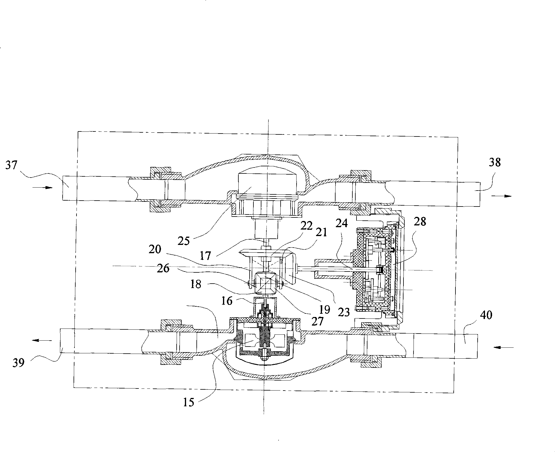 Flow distributor and differential heat meter using the flow distributor