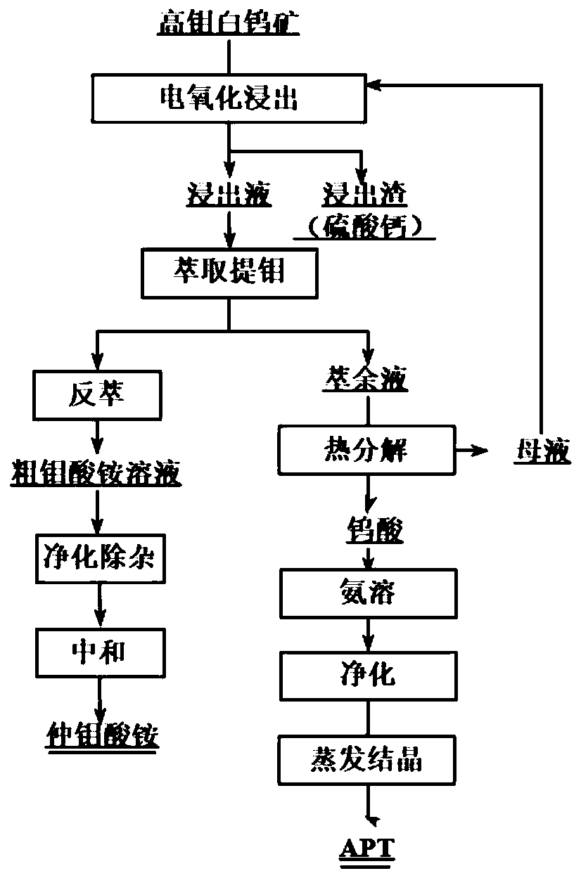 Method for extracting tungsten and molybdenum by decomposing high-molybdenum scheelite by electro-oxidation method