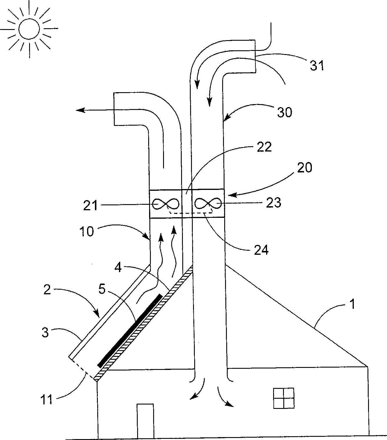 Solar energy-driven passive reversing ventilating system