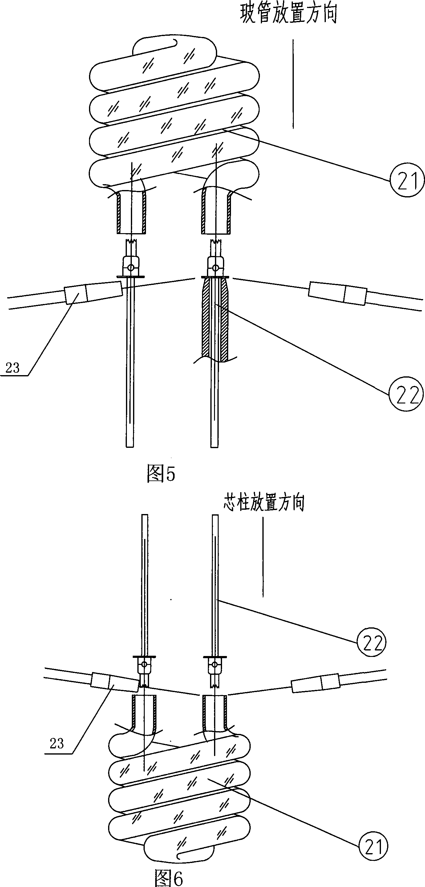 An upper laid sealing and fixture device for spiral lamp and the corresponding sealing techniques