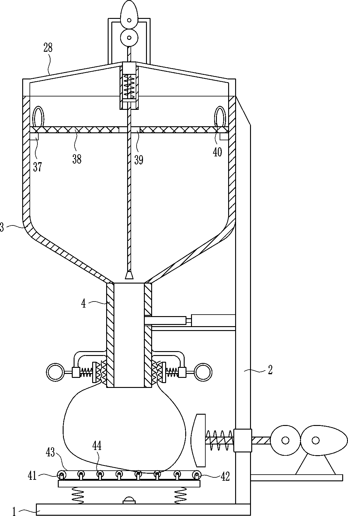 Sand filling device for flood control sandbags used in geological disasters