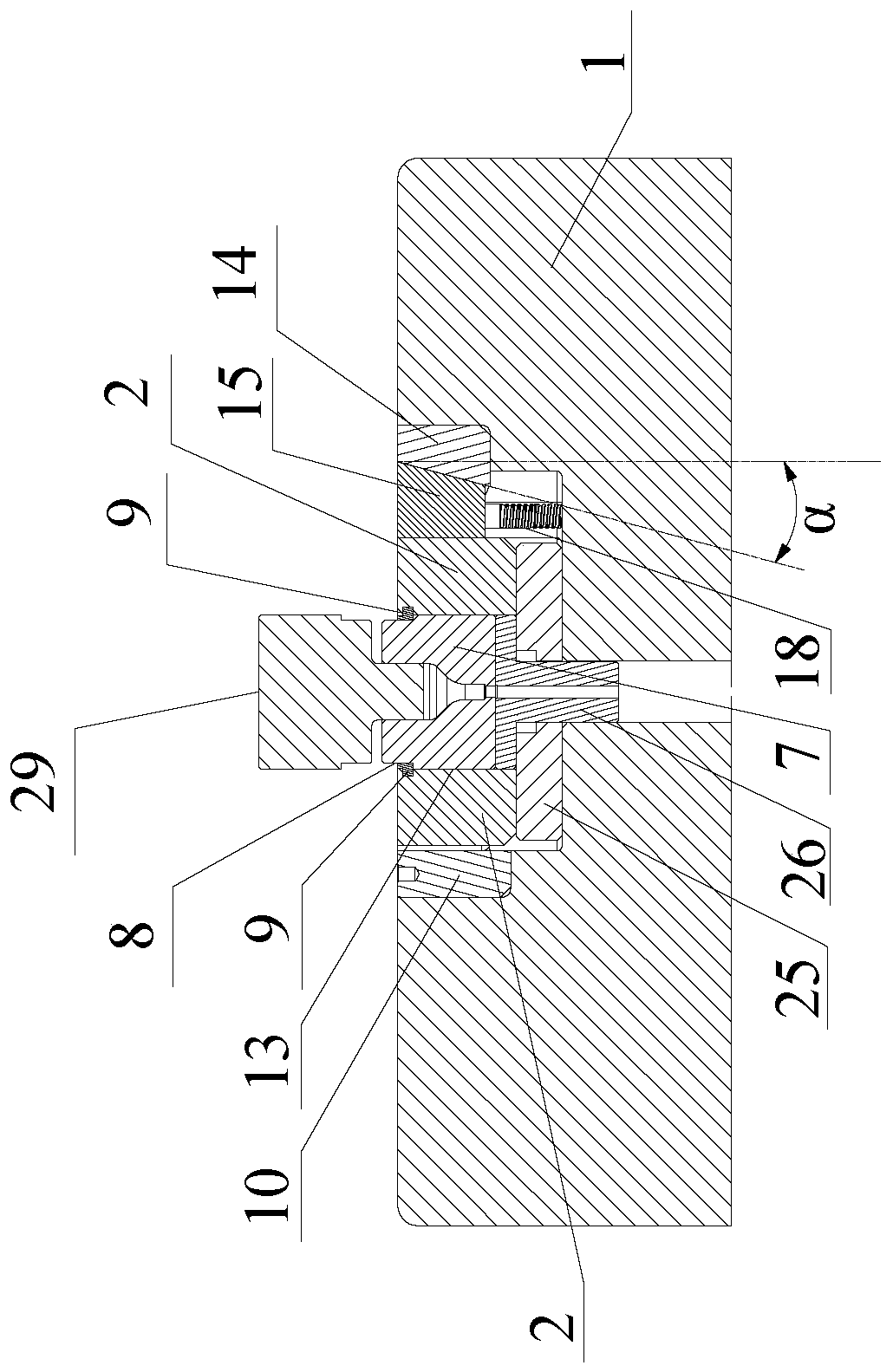 Female die fastening device of cylindrical closed forging die