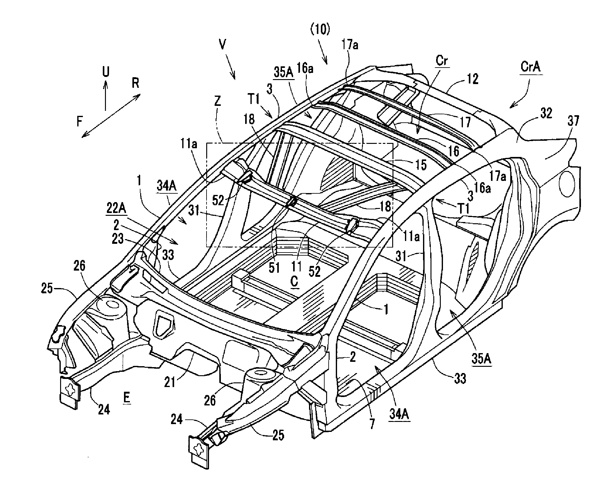 Upper vehicle-body structure of vehicle