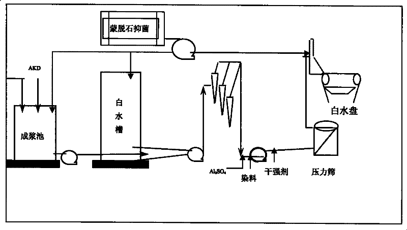 Applications of montmorillonite for bacteriostasis and corrosion protection in paper making process