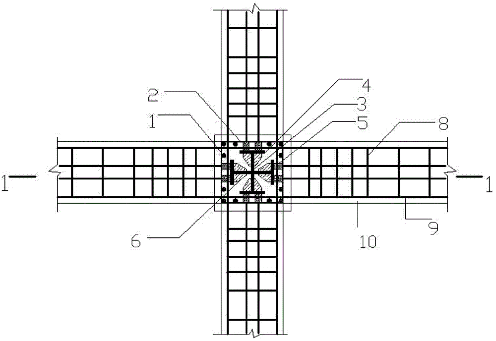 Joint structure of steel-pipe-restraining steel concrete columns and reinforced concrete beams