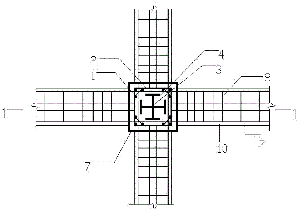 Joint structure of steel-pipe-restraining steel concrete columns and reinforced concrete beams