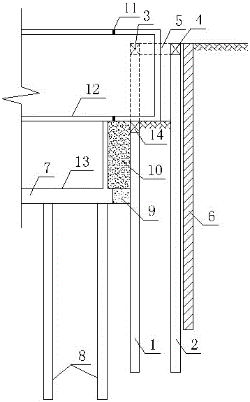 Double-row pile support structure capable of fully utilizing basement space and construction method of double-row pile support structure