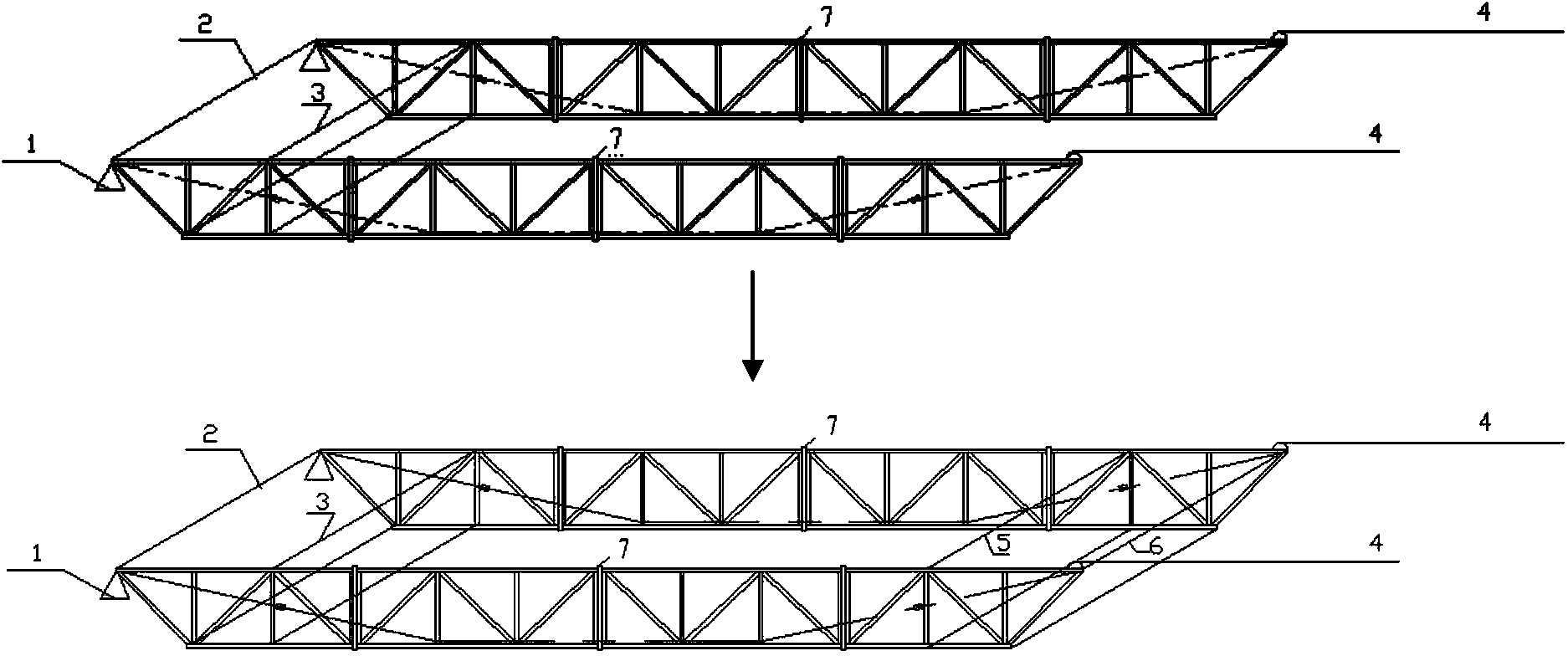 Unfolding and folding method of quickly-foldable prestressed truss bridge