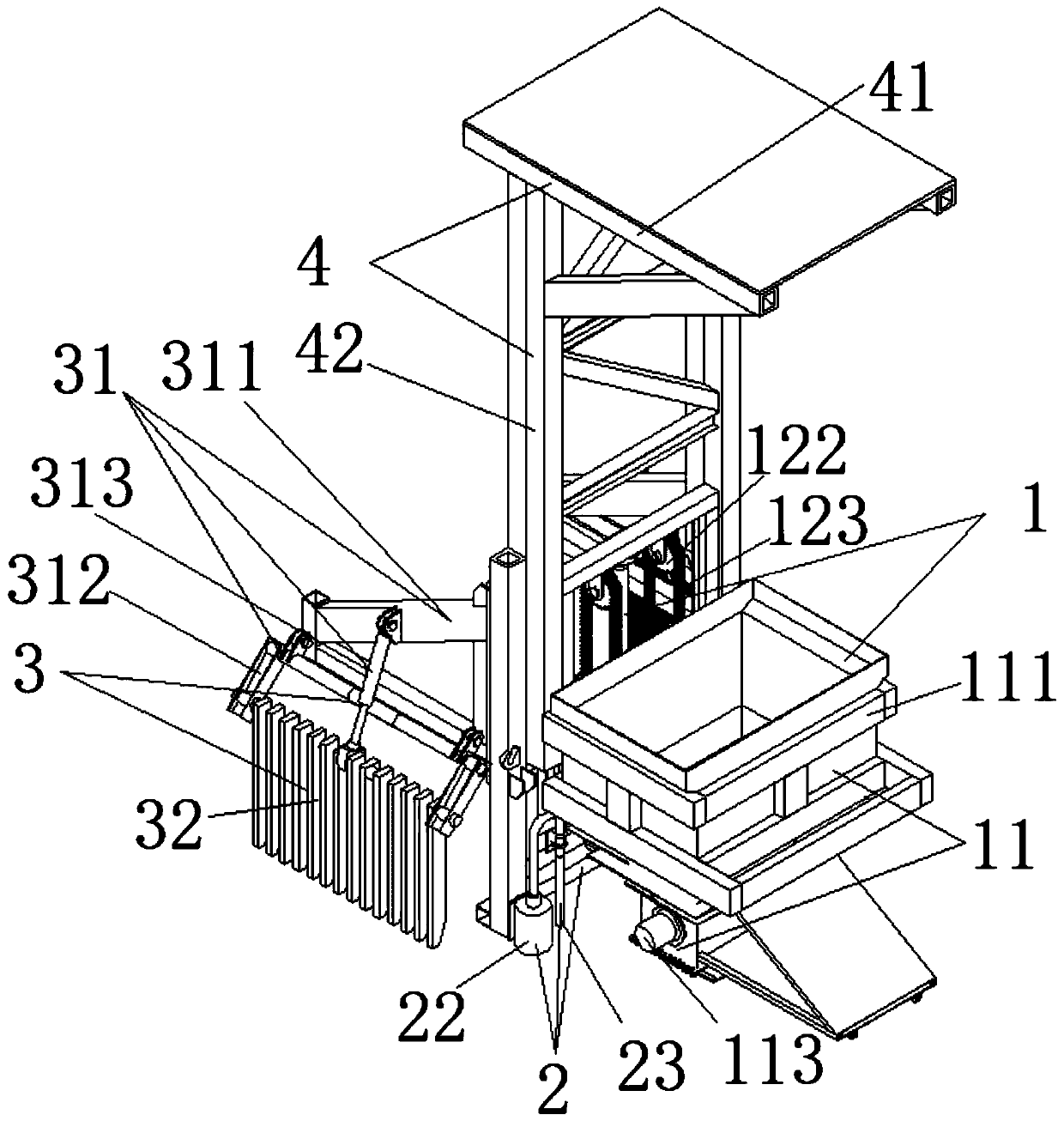 Integrated distributing machine for concrete