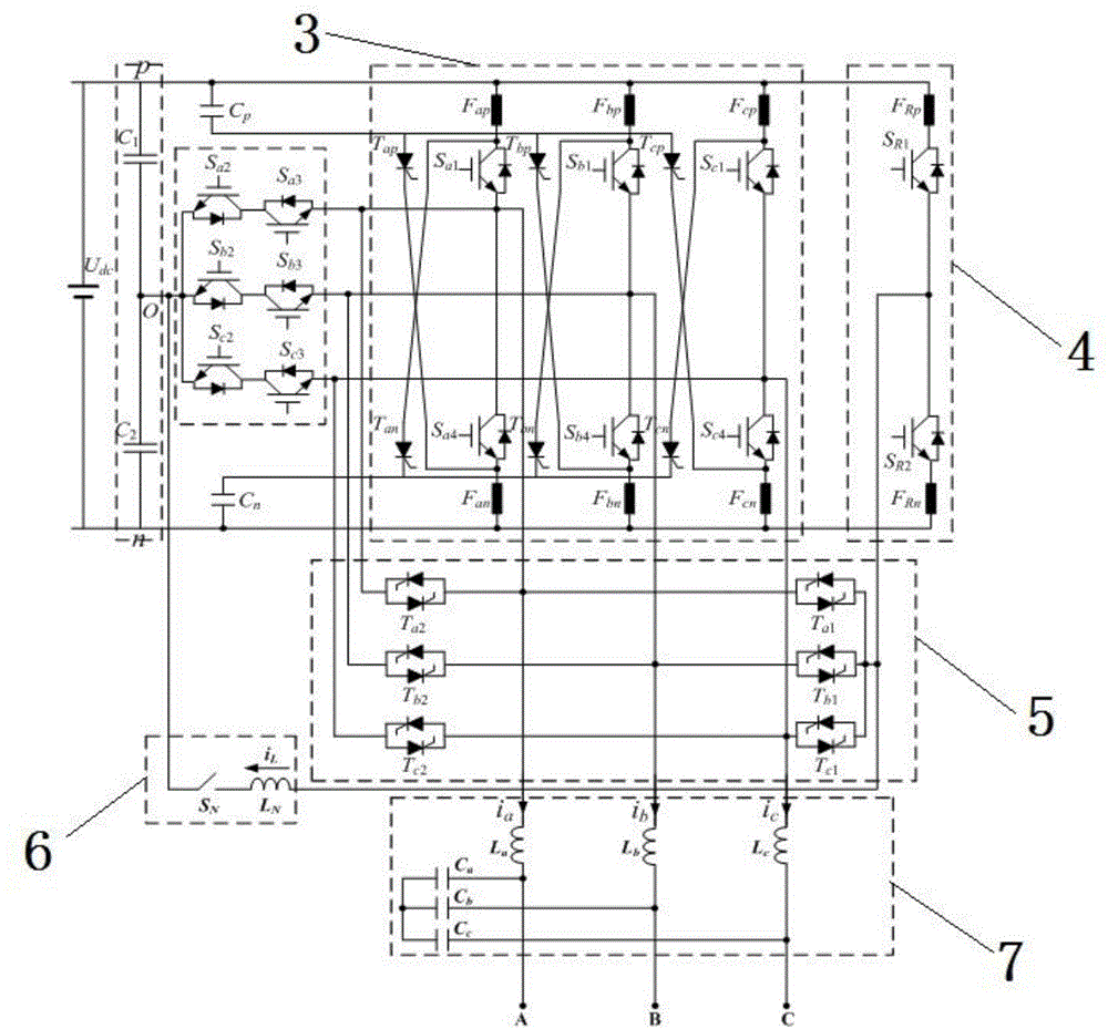 Tri-level four-leg T-shaped fault-tolerant converter and control method thereof