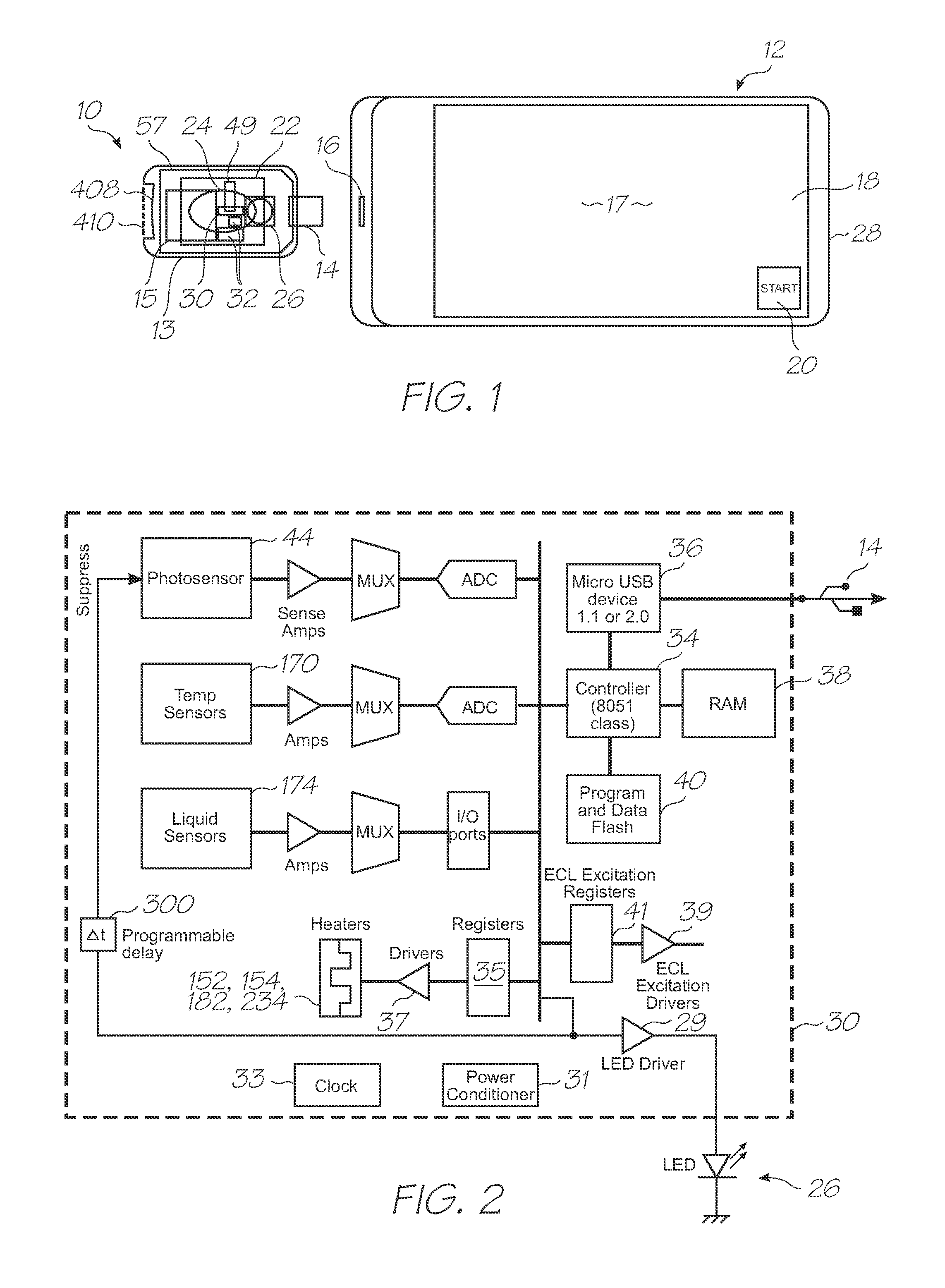 Loc device for detecting target nucleic acid sequences using electrochemiluminescent probes and calibration probes lacking a luminophore