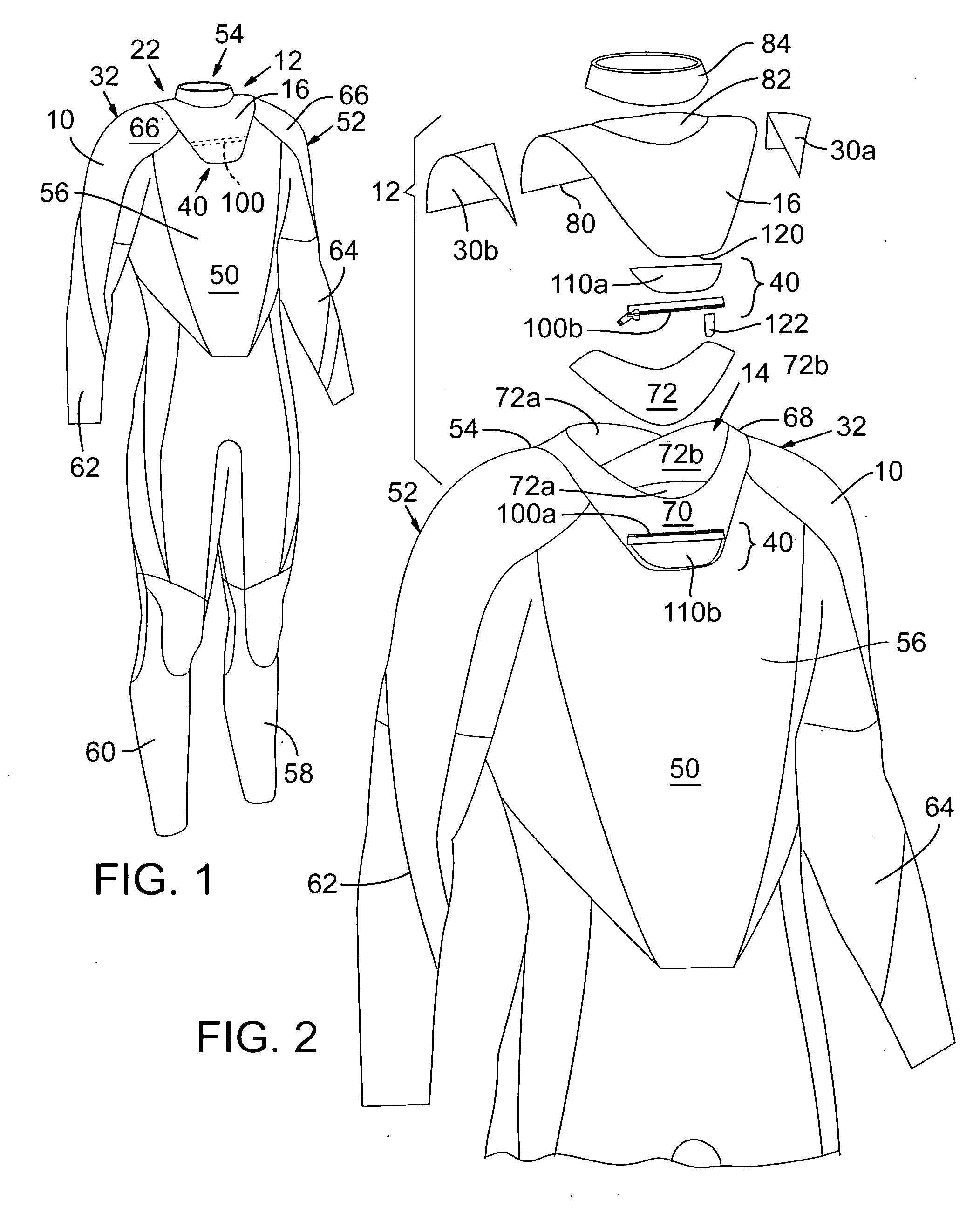 Wetsuit with flush resistant through shoulder entry system