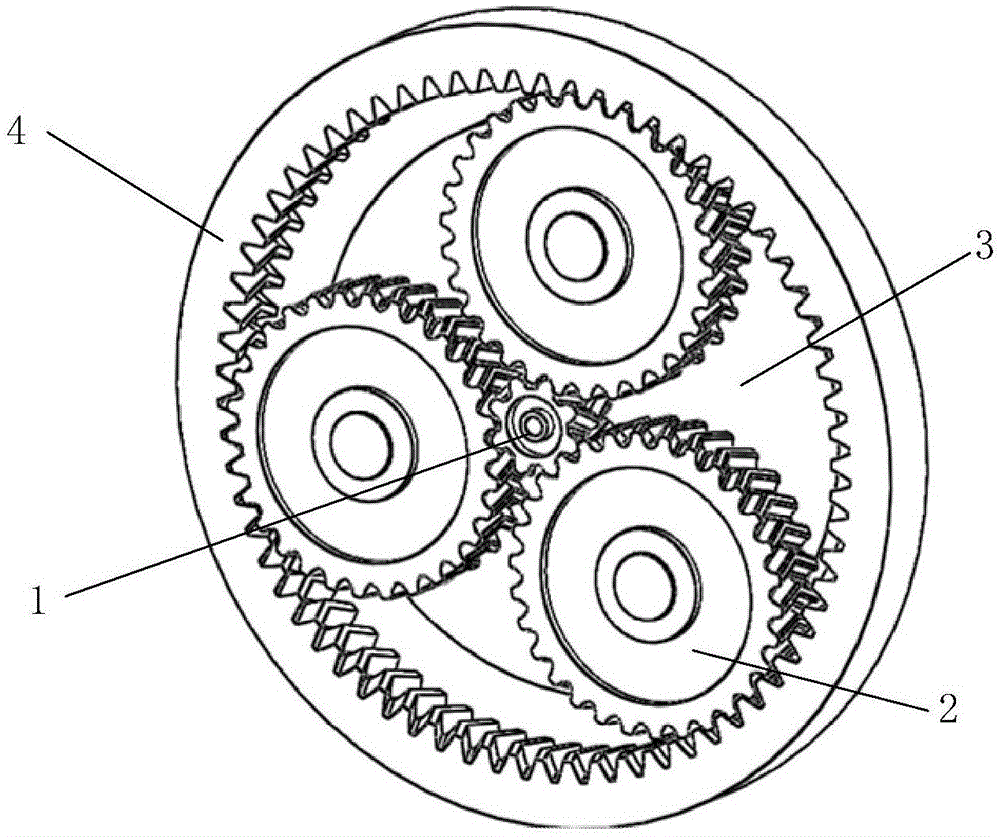 Planetary gear transmission device based on conjugate curve herringbone gear