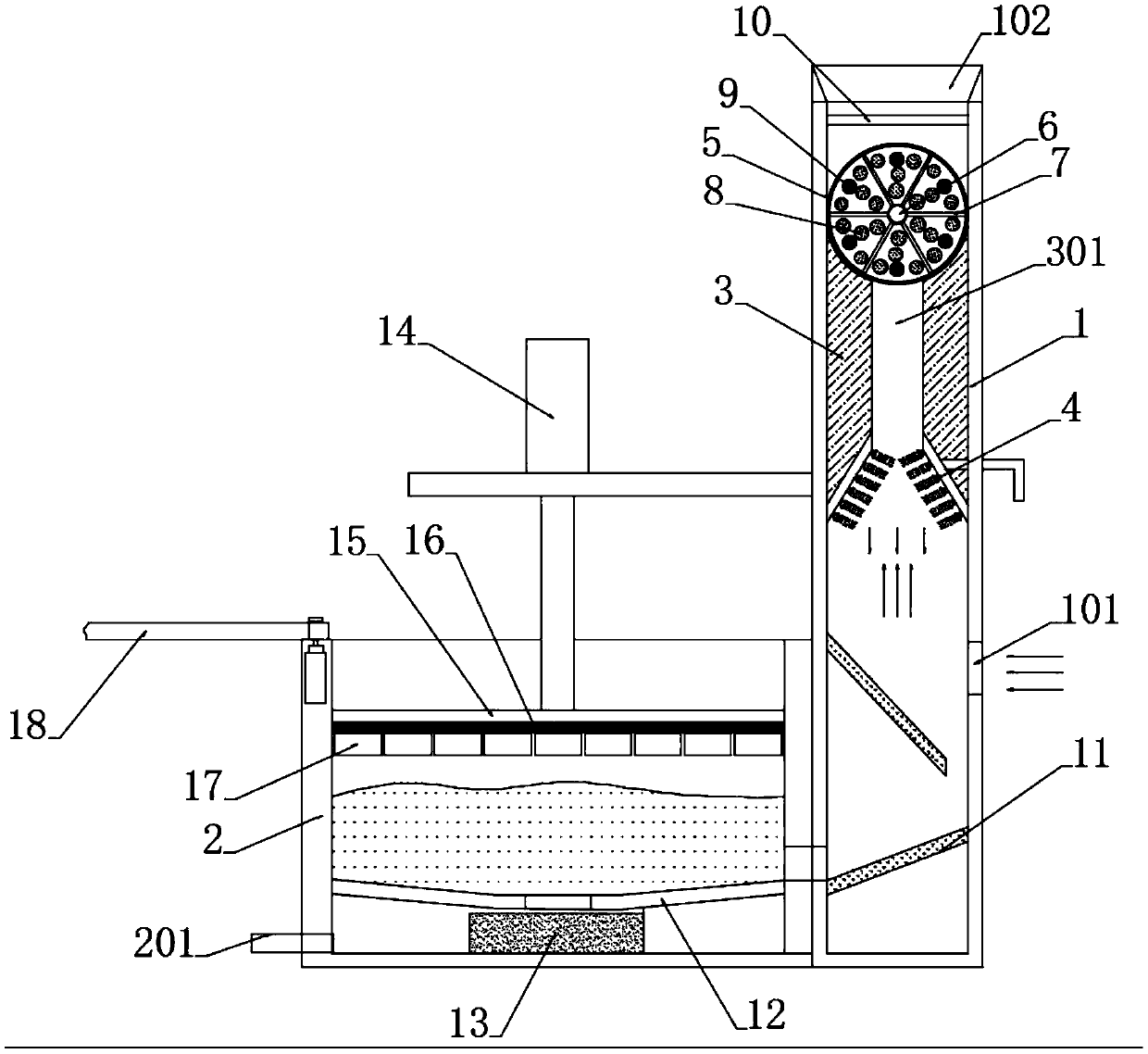 Organic matter adsorption and transfer device based on industrial waste gas treatment