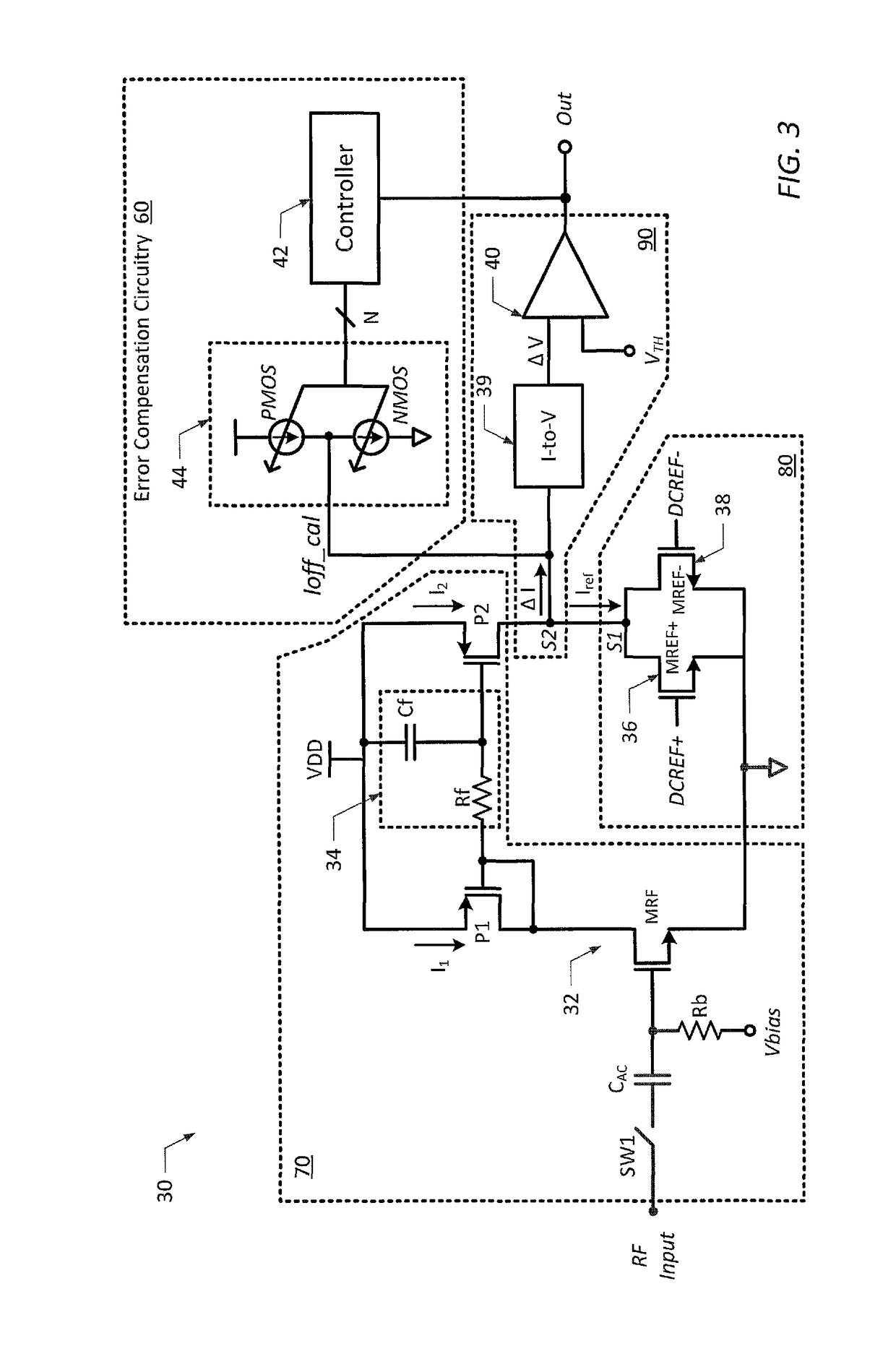 Accurate, low-power power detector circuits and related methods