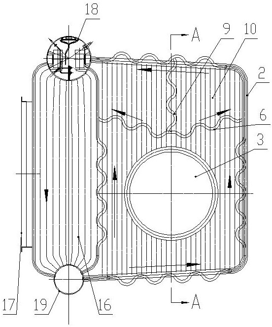 A curved furnace of a natural gas-fired boiler