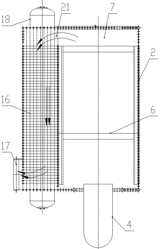 A curved furnace of a natural gas-fired boiler