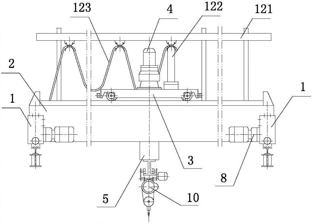 Crane with anti-roller operation trolley and position-adjustable car bumper