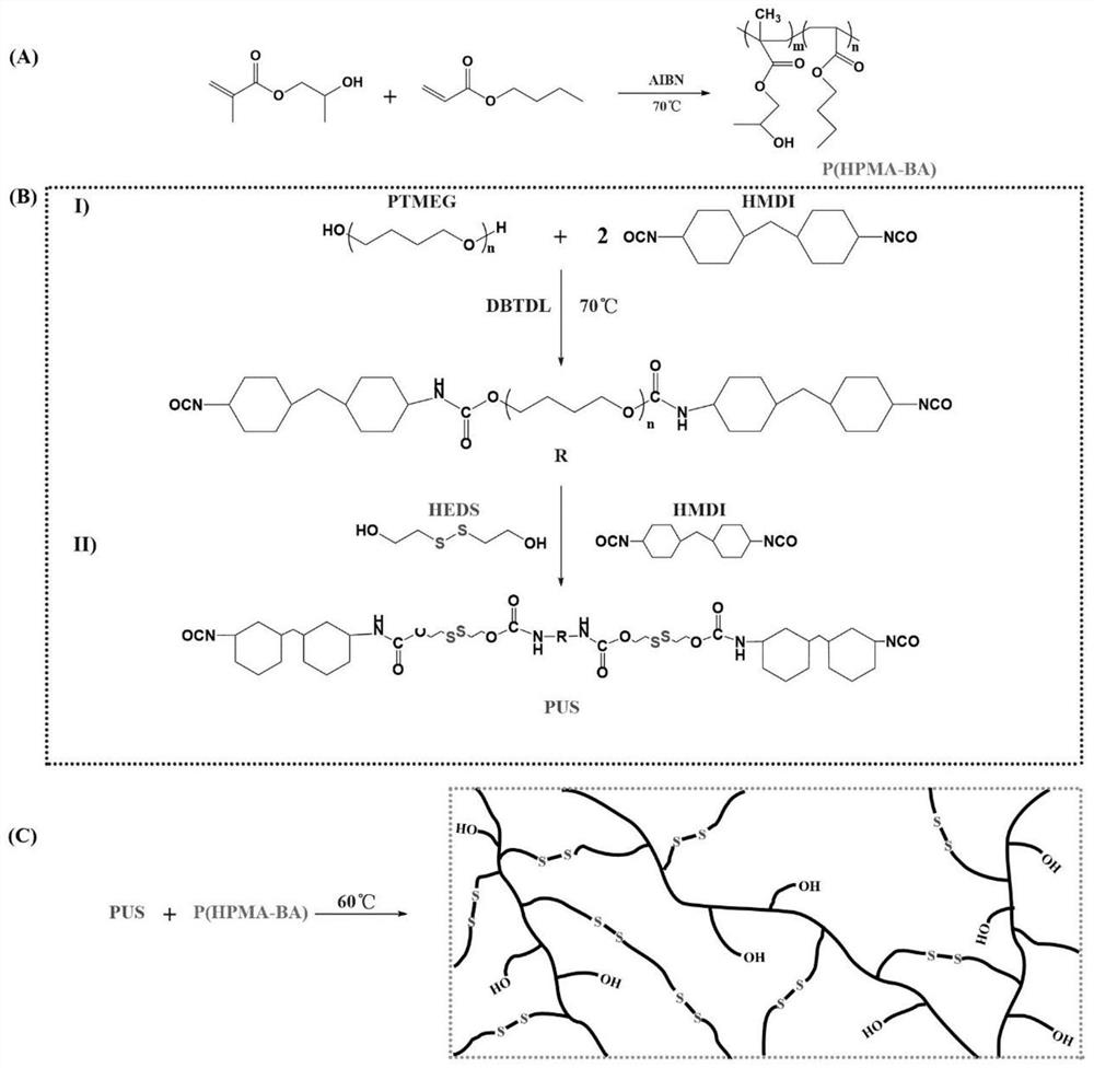 Self-repairing acrylate polyurethane material and synthesis method thereof