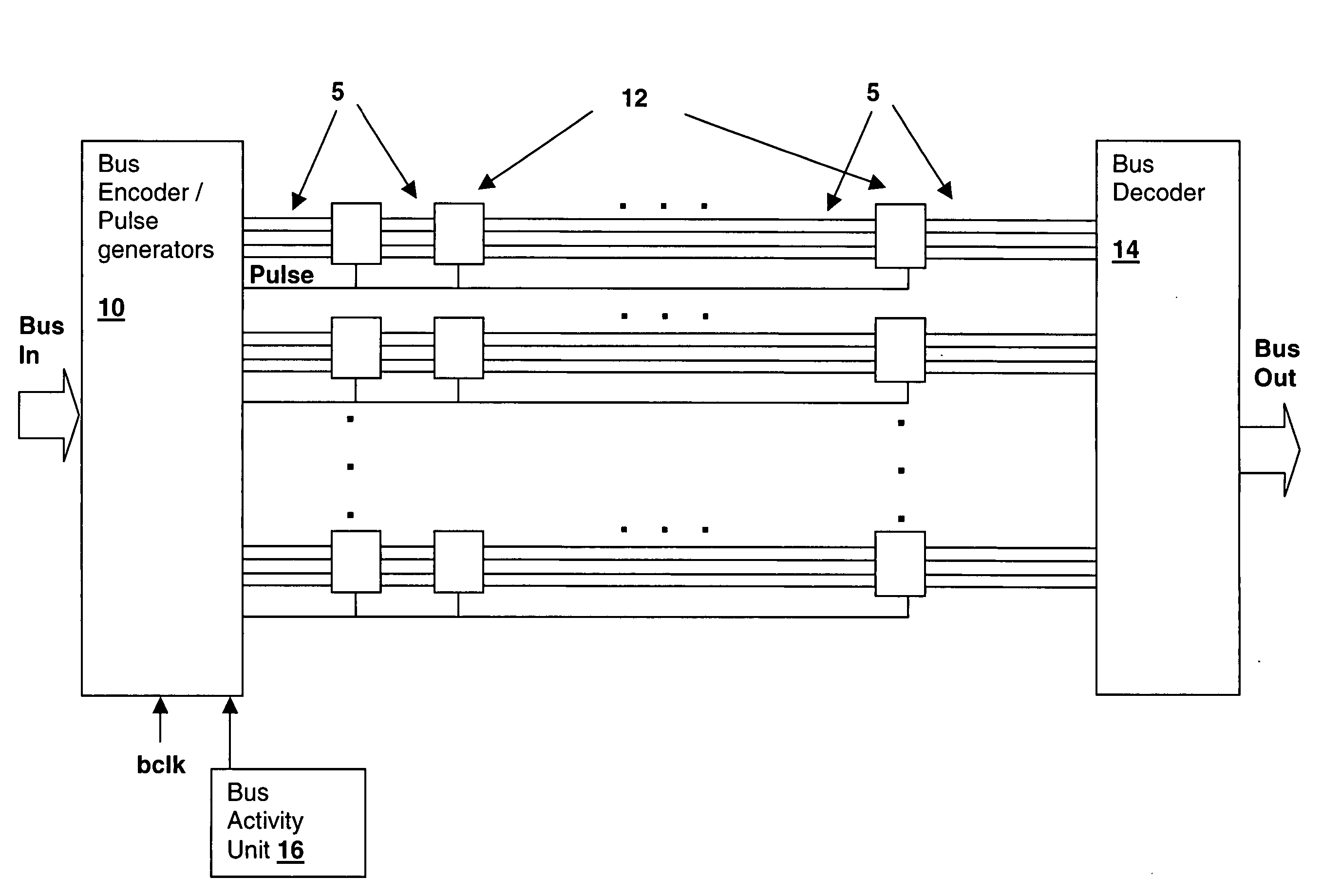 Multi-threshold complementary metal-oxide semiconductor (MTCMOS) bus circuit and method for reducing bus power consumption via pulsed standby switching